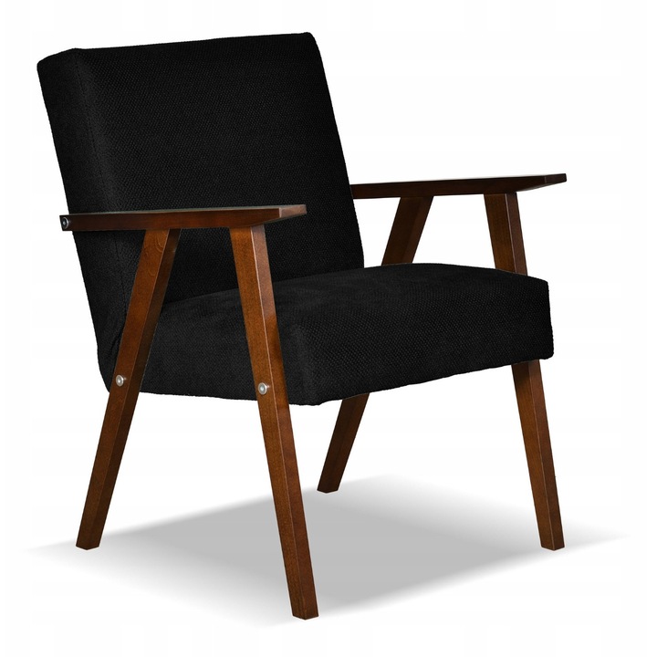 Fotoliu fix, model Soler, Family Meble, Retro Vintage, Lemn/Spuma/Velour, 82x60x59 cm, Negru