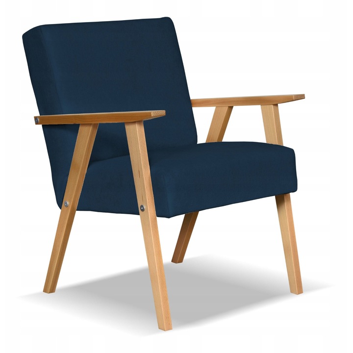 Fix karosszék, Soler modell, Family Meble, Retro Vintage, Fa/Habanyag/Velúr, 82x60x59 cm, Sötétkék