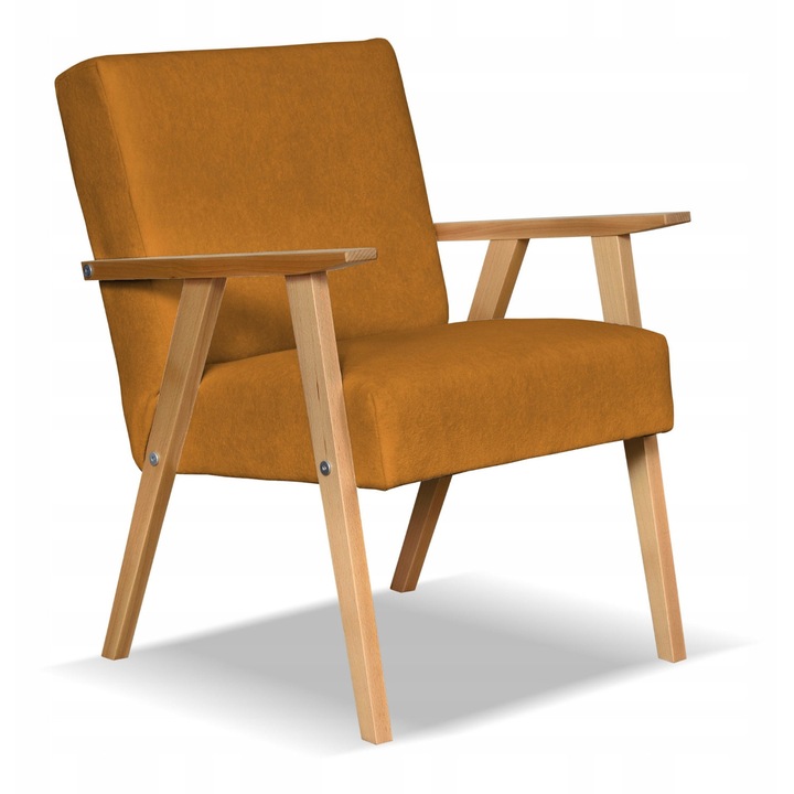 Fix karosszék, Soler modell, Family Meble, Retro Vintage, Fa/Habanyag/Velúr, 82x60x59 cm, Sötétsárga