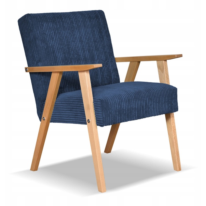 Fix karosszék, Soler modell, Family Meble, Retro Vintage, Fa/Hab/Korduroy, 82x60x59 cm, Sötétkék