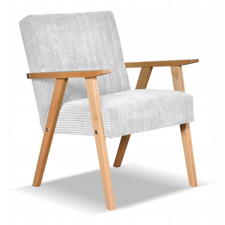 Fix karosszék, Soler modell, Family Meble, Retro Vintage, Fa/Hab/Korduroy, 82x60x59 cm, Világosszürke