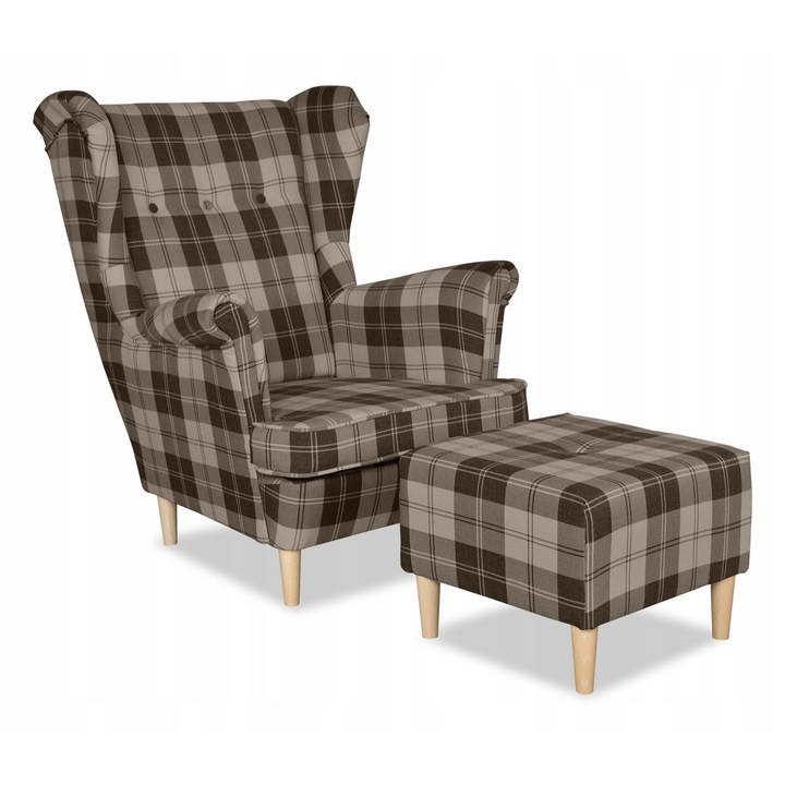 Fotel tartóval, Winston modell, Family Meble, Skandináv, Fa/Hab/Textil, 104x84x92 cm, Barna