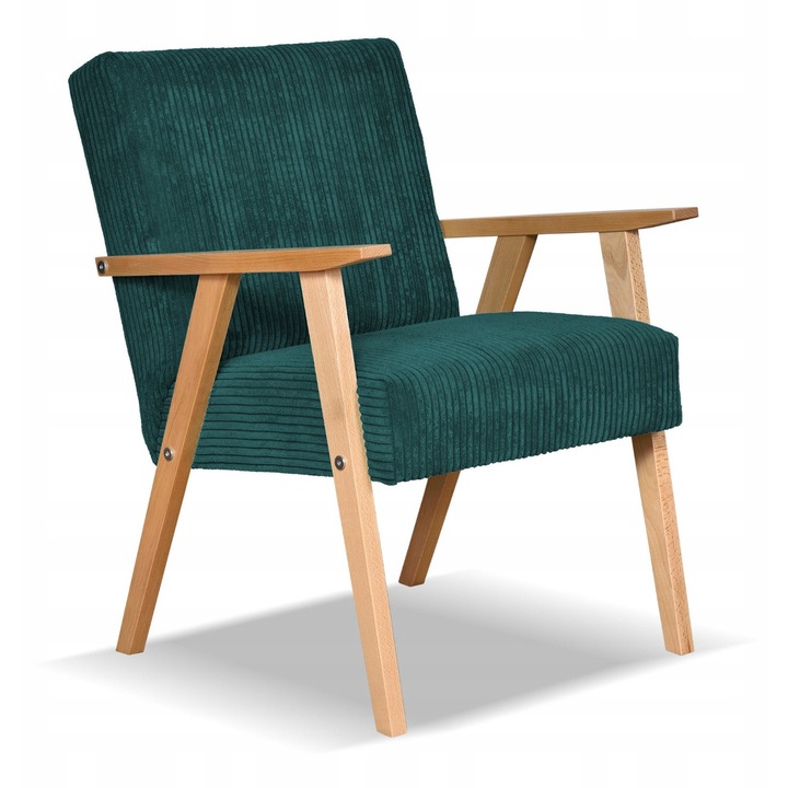 Fix karosszék, Soler modell, Family Meble, Retro Vintage, Fa/Hab/Korduroy, 82x60x59 cm, Sötétzöld