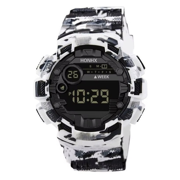 Ceas Digital, Sport Barbatesc, Stil Tactical, Lumina Nocturna, Alarma si Data, Alb Negru