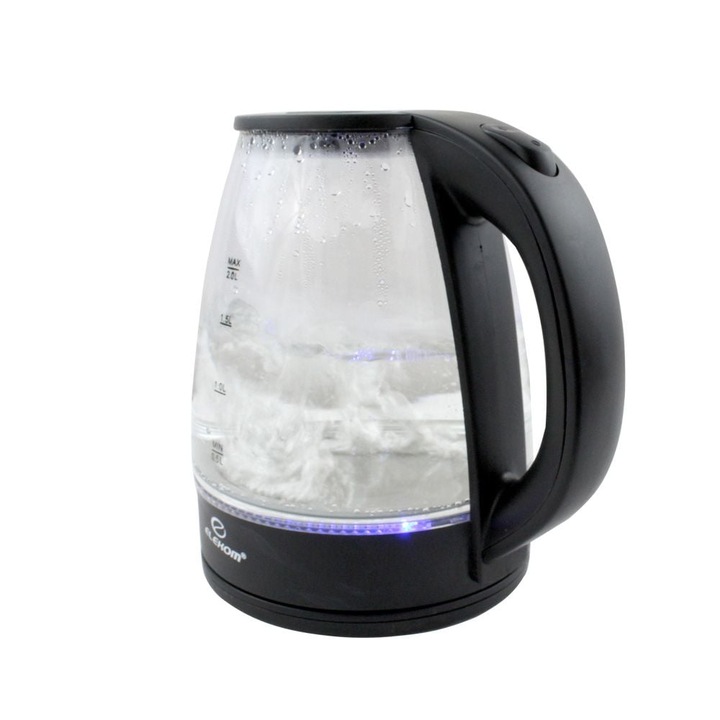 Fierbator electric Elekom EK-1800G, 2 litri, 1500 W, corp din sticla borosilicata rezistenta la caldura, lumina LED albastra