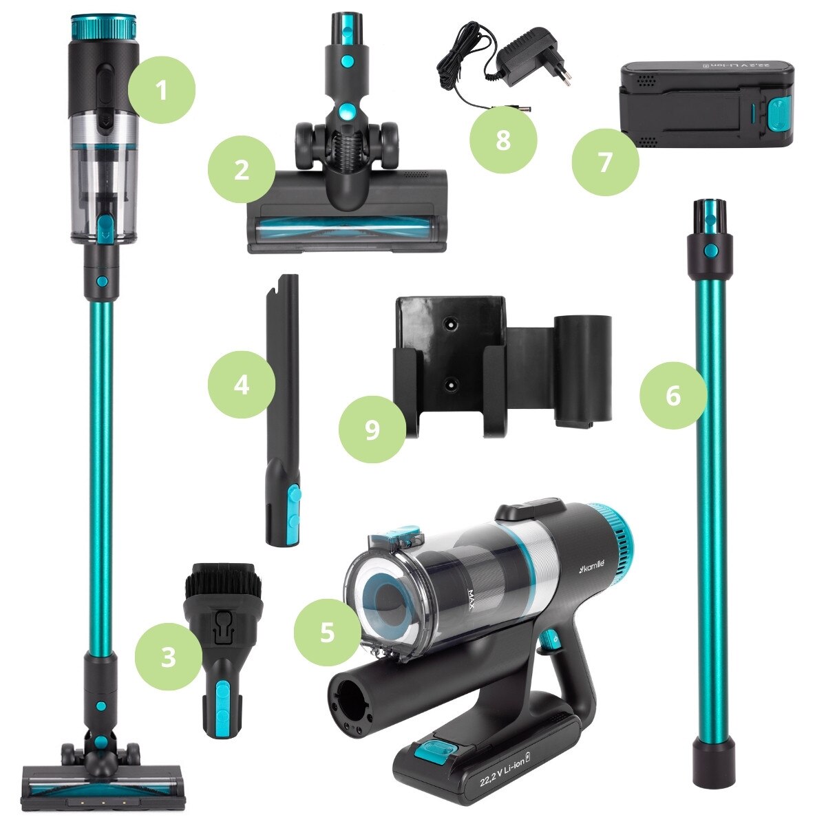 Aspirator Vertical 3 in 1 Kamille KM6901, Fara Fir, 135W, 45 min Autonomie, Lumina detectoare Praf, Filtru HEPA, Acumulator 22.2V