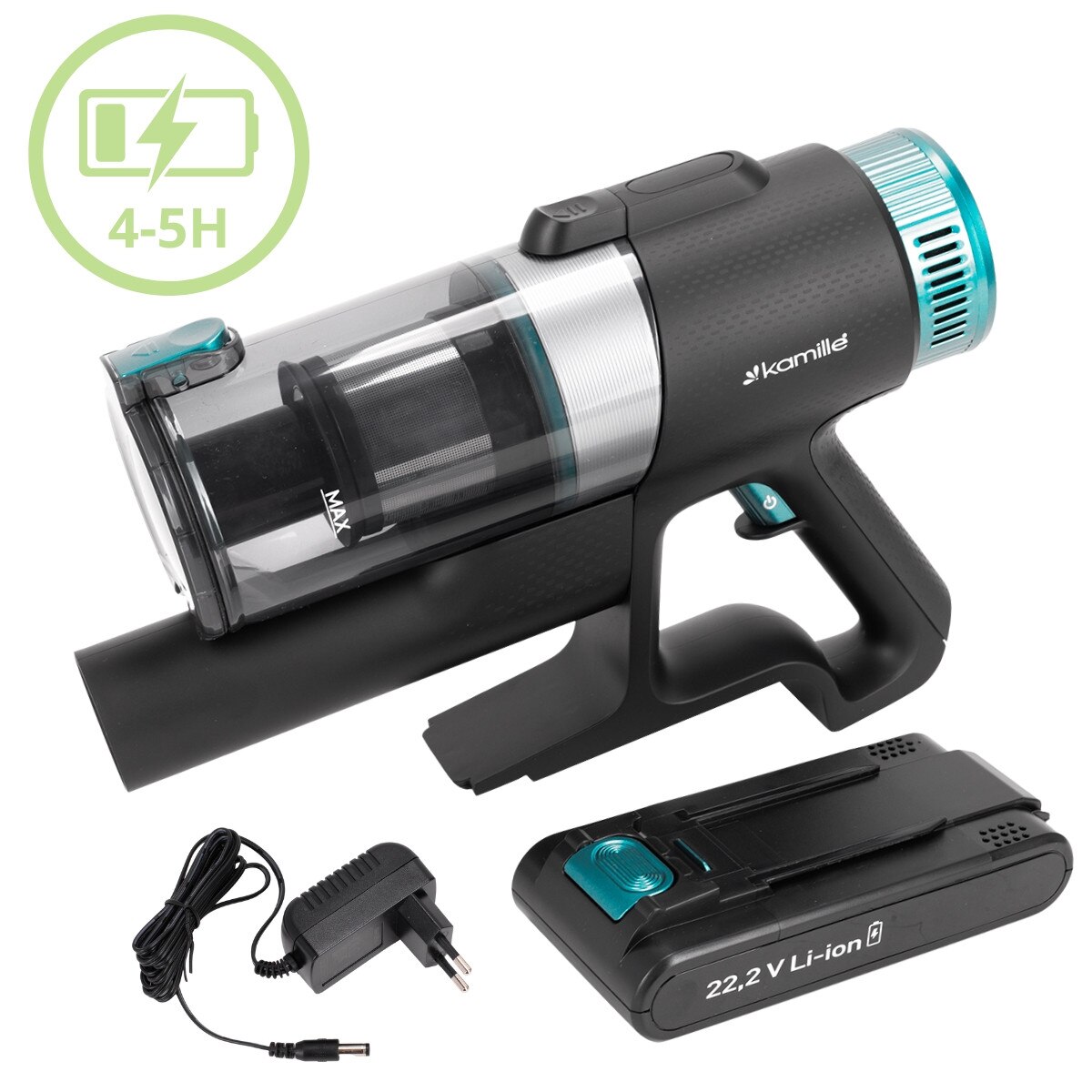 Aspirator Vertical 3 in 1 Kamille KM6901, Fara Fir, 135W, 45 min Autonomie, Lumina detectoare Praf, Filtru HEPA, Acumulator 22.2V