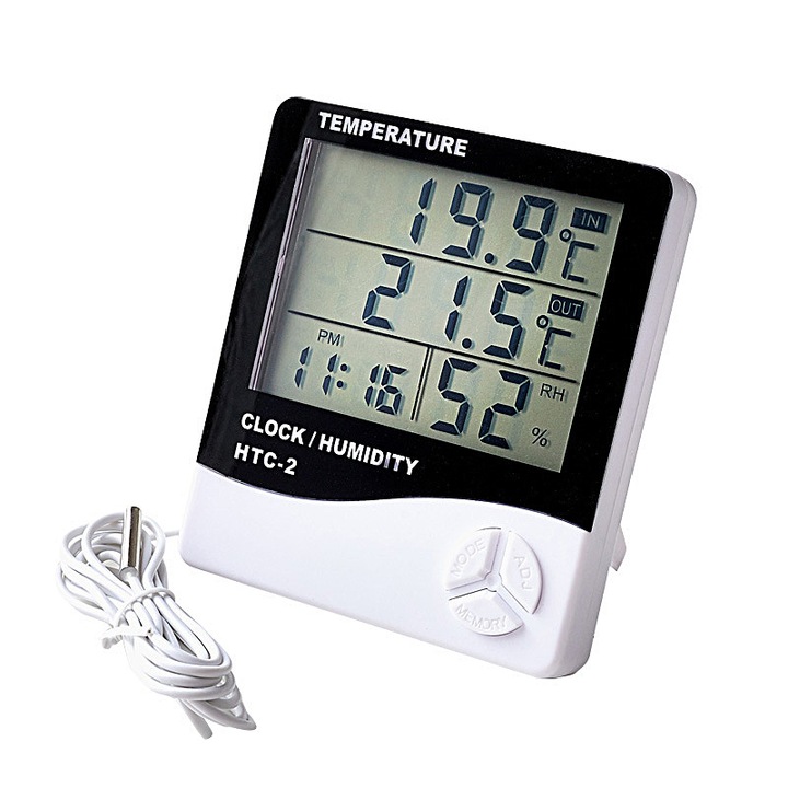 Higrometru Digital cu Termometru - Monitor Temperatura si Umiditate pentru Interior si Exterior, Afisaj LCD, Baterie Inclusa - TH03
