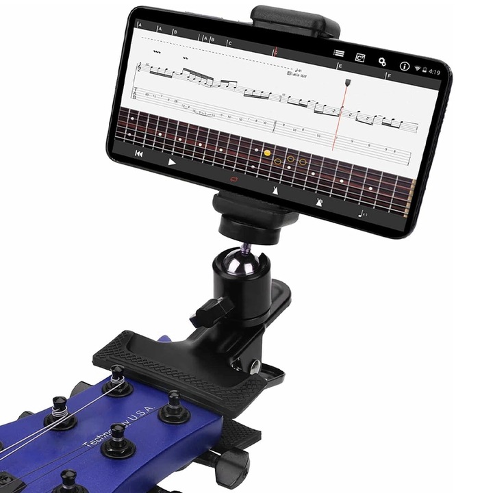Suport pentru Telefon in Forma de Chitara - Holder pentru Inregistrari si Live, Compatibil cu iPhone, Samsung si GoPro