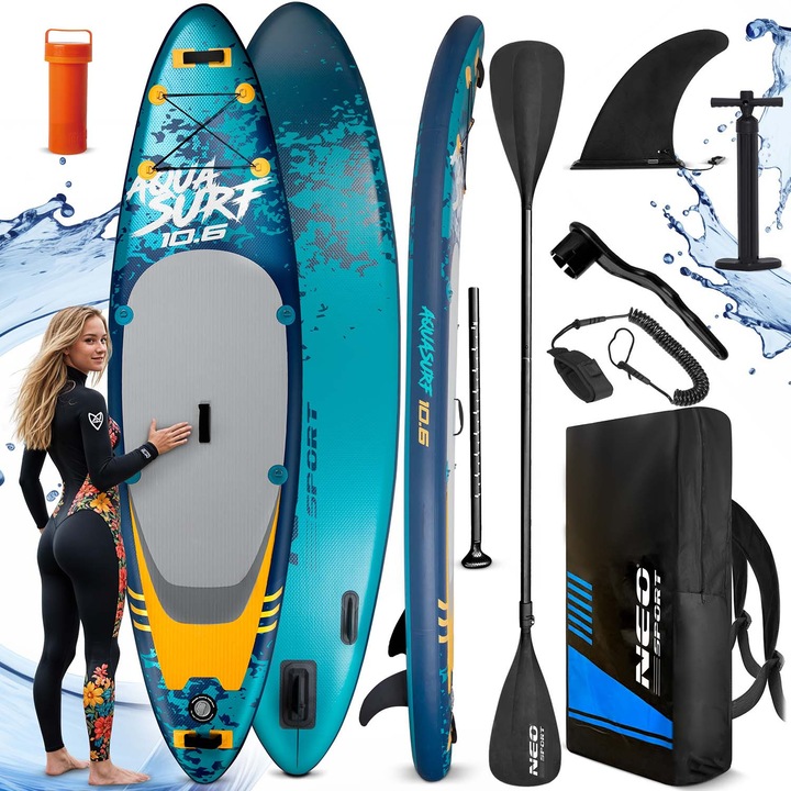 Deska SUP Aquasurf 10'6, 320см, 140кг, неплъзгаща се, пълен комплект с гребло, помпа, каишка, раница