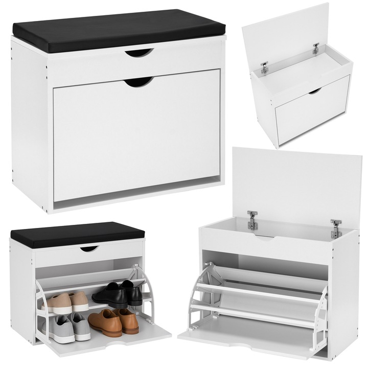 Hedor cipősszekrény, matt fehér, 60x30x53cm, ülőrésszel és 9 rekesszel