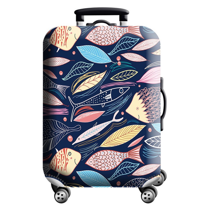 Bőröndvédő huzat, XGETOP®, Több hal, rugalmas, tépőzáras záródással, poliészter, S méret, max: 52x36x25cm