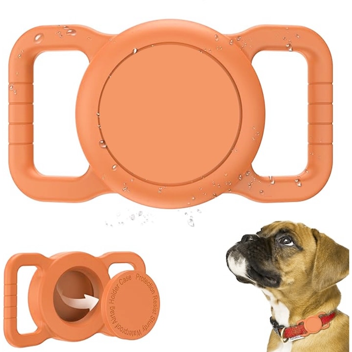 Suport pentru zgarda Airtag pentru caini, pentru cainisi pisici, Suport sistem gps, Compatibil Cu Airtag, suport pentru airtag pentru caini, Portocaliu