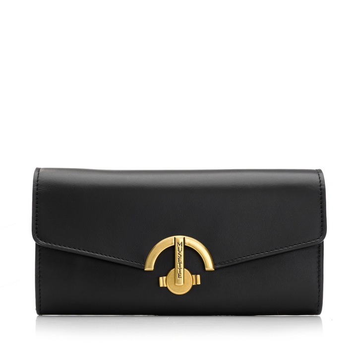 Portofel dama, Musette, COCO, Piele naturala, Negru, 22x10cm