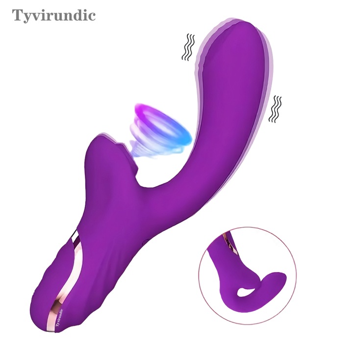 Kétszeres vibrátor Tyvirundic, 10 vibrációs mód, 10 szívó mód, lila, 22.5x3.5cm