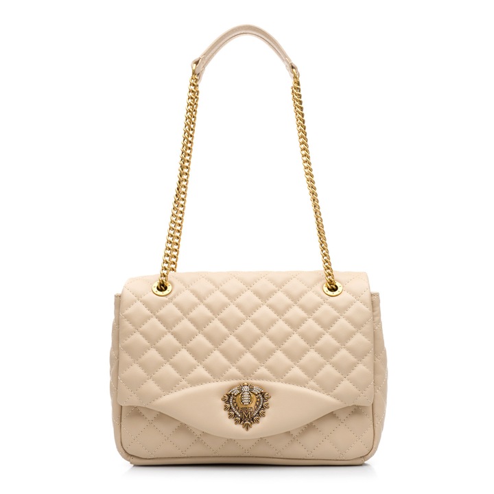 Geanta dama de umar, Musette, JAQUELINE MM, piele naturala, bej, 25x8x17.5cm
