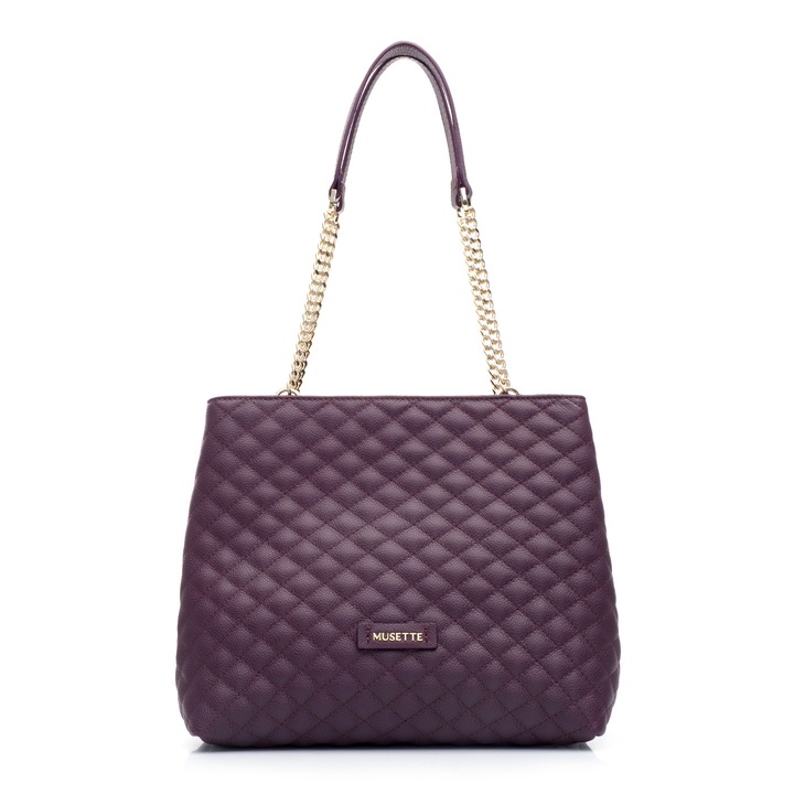 Geanta dama, Musette, NICOLE, Piele naturala, x x, Mov