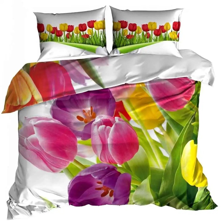 Ágynemű, Galeria Poscieli, 3D, színes, tulipánok, 160x200cm, 2x70x80cm