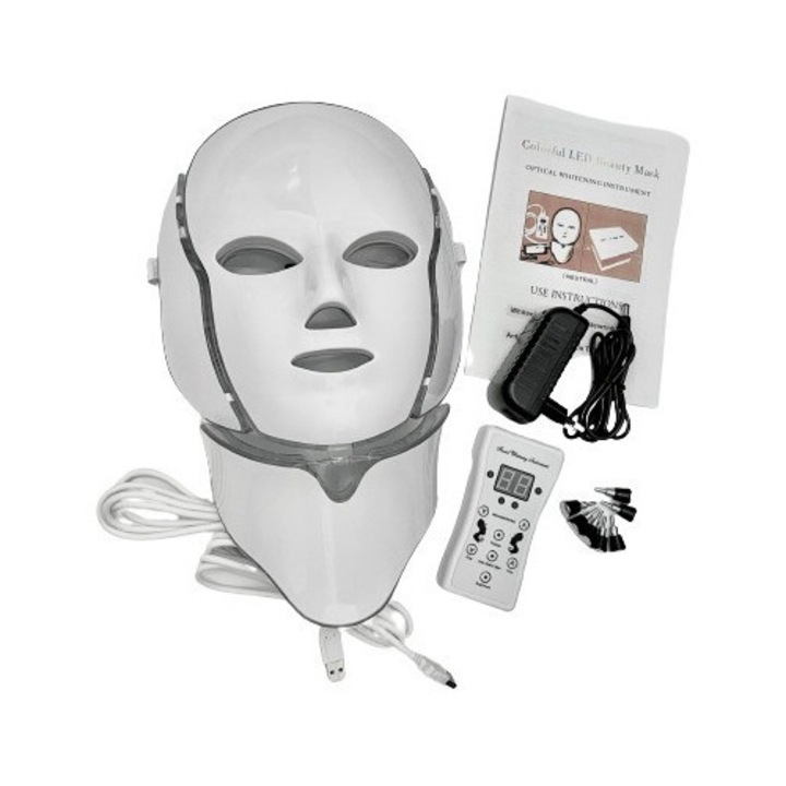Masca LED Beauty, Moc Urody, 7 functii, multicolor, 20x23x1.5cm, set complet