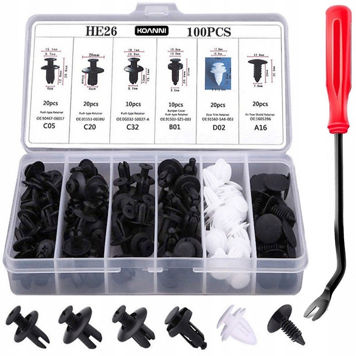 Set 100 cleme auto pentru tapiterie, usi, cu cheie