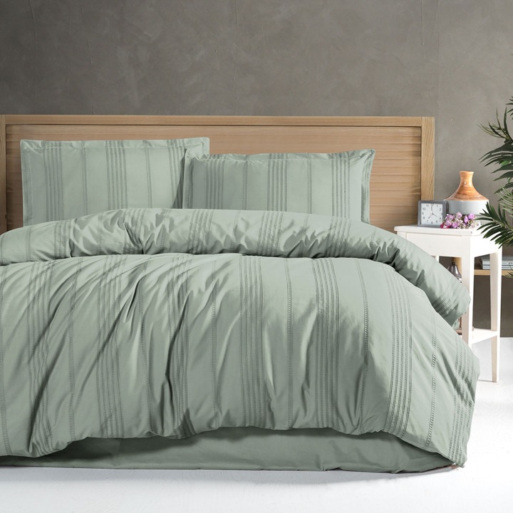 Двойно спално бельо Cotton Ranforce Boutique 4 броя, чаршаф 240x260 см, калъф за завивка 200x220 см, 2 калъфки за възглавници 50x70 см, Clasy Green ARAKIS V8