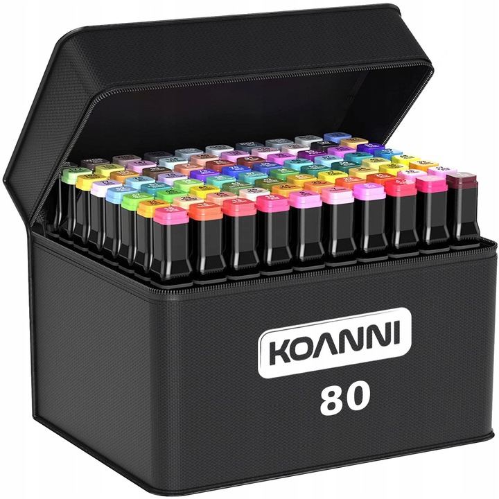 Комплект от 80 алкохолни маркера Nela-Styl, два върха, различни цветове, кутия