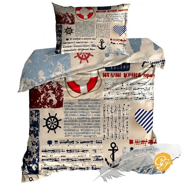 3D ágyneműhuzat, Poscieli Galéria, tengerész stílusú, 140x200cm, bézs, 1x 70x80cm