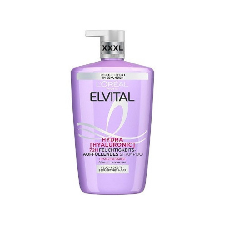 Șampon L'Oreal Paris Elvital Hydra Hyaluronic 1L pentru toate tipurile de păr, hidratare de lungă durată, special pentru femei