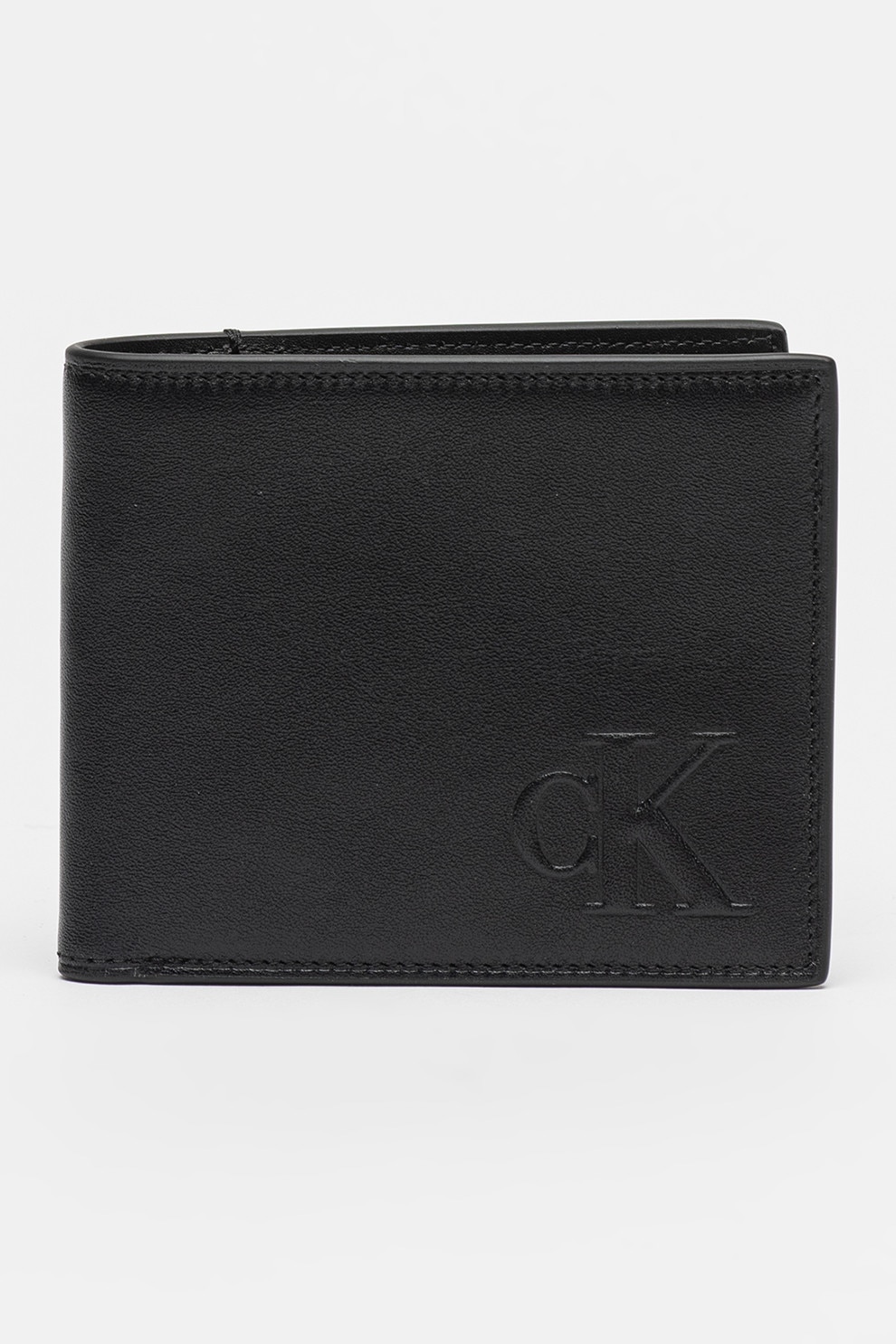 CALVIN KLEIN JEANS, Portofel pliabil de piele cu logo in relief, Negru