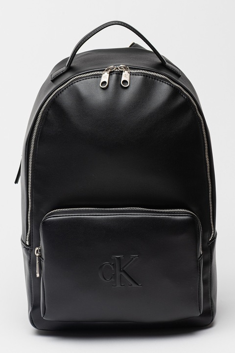 CALVIN KLEIN JEANS, Раница от еко кожа с лого, Черен