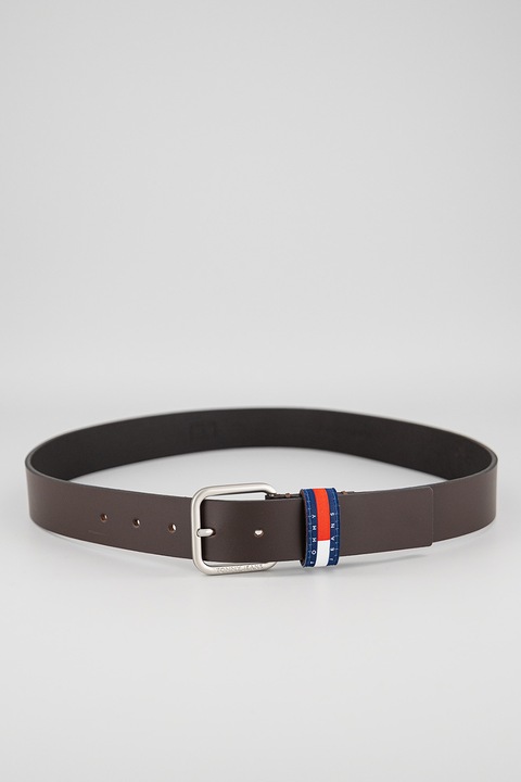 Tommy Jeans, Кожен колан Keeper с лого, Тъмнокафяв, 105