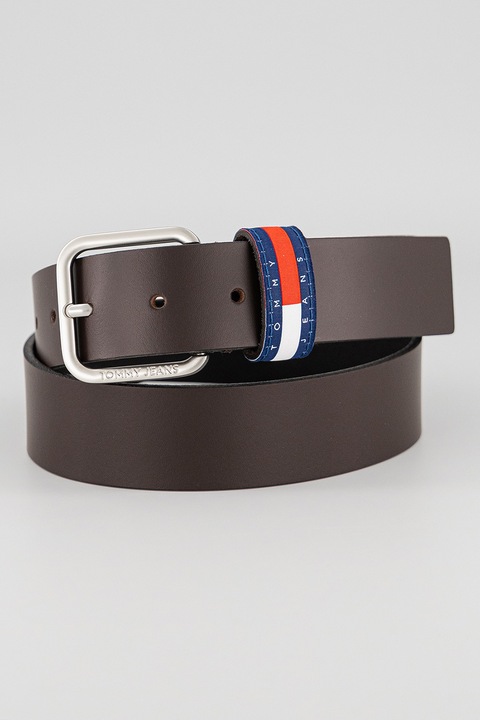 Tommy Jeans, Кожен колан Keeper с лого, Тъмнокафяв, 85