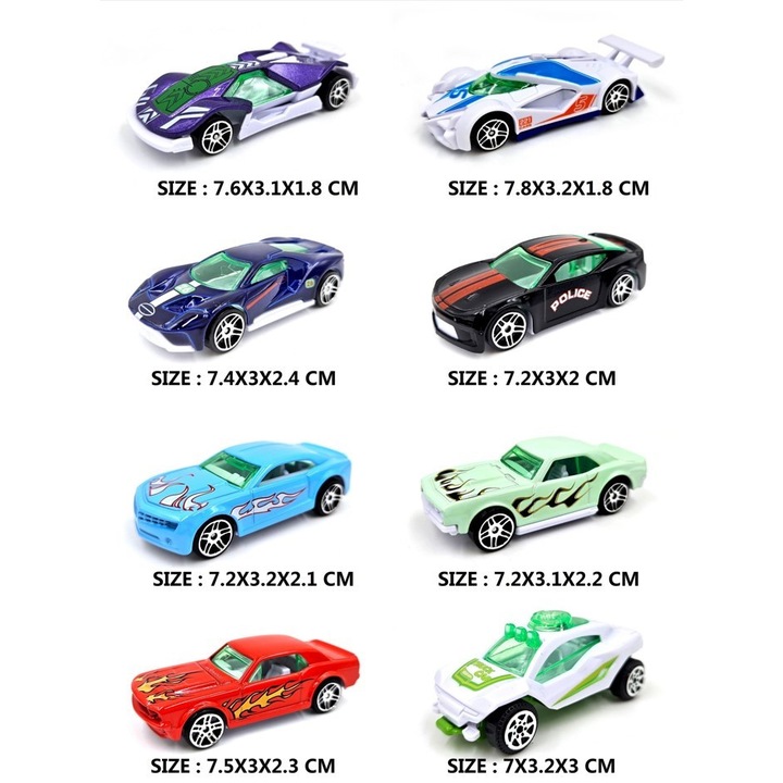 8 darabos fém autó készlet, többszínű, 3 éves kortól