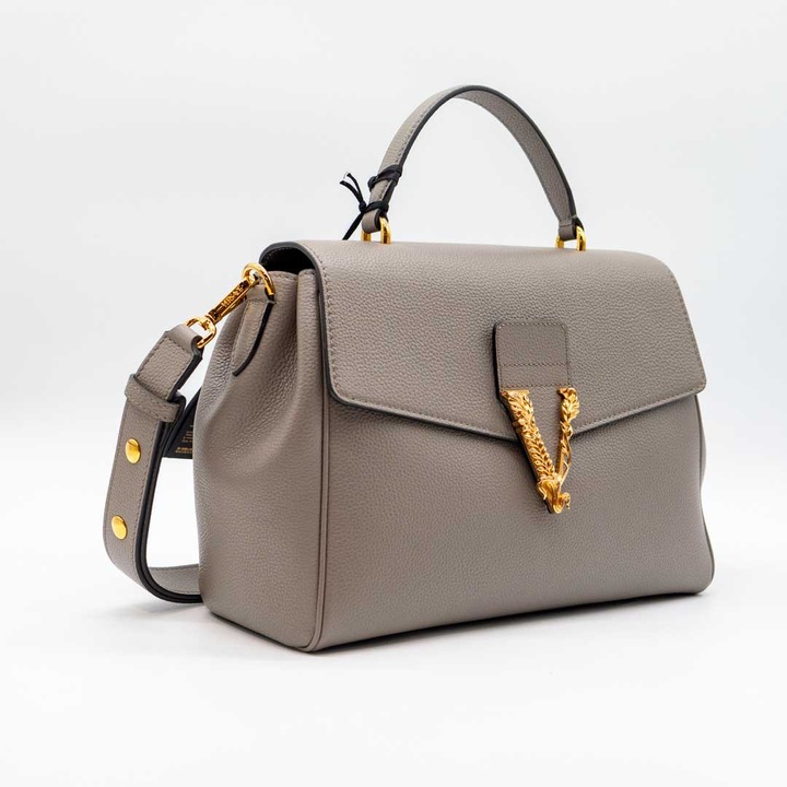 Versace Virtus, сива чанта от естествена кожа