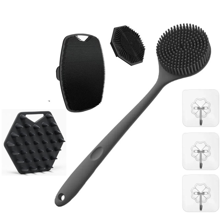 Fürdőkefe szett, Gkllonve, 3 kampóval, hámlasztó, bőrápoló, szilikon, fekete