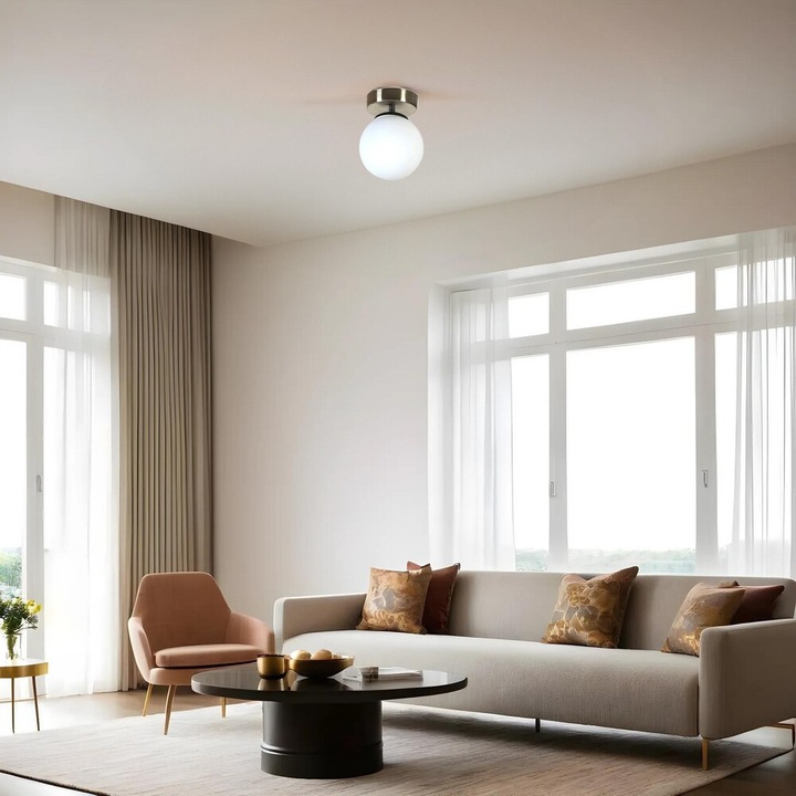 Lustra 846STL5244, metal/sticla, 15x20 cm, crom/alb