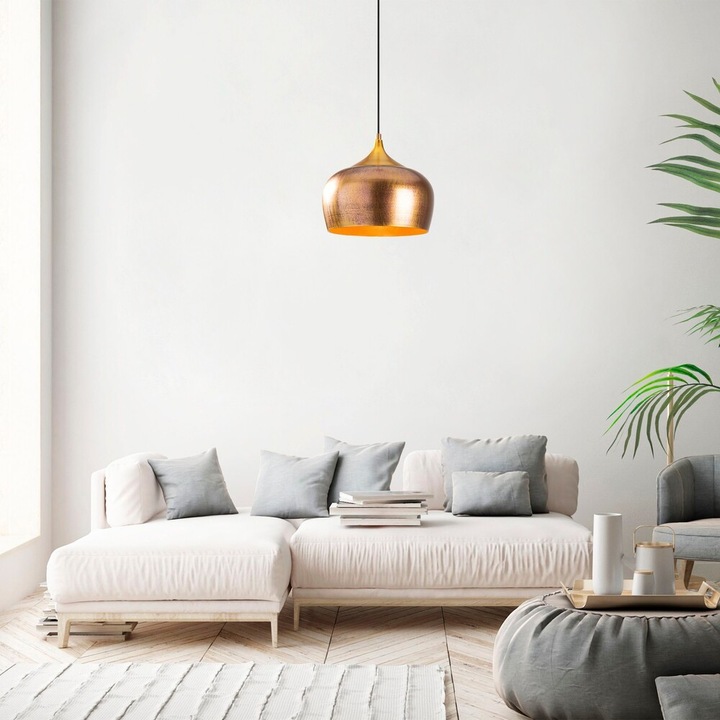 Гламурен скандинавски полилей, златисто метално тяло, 30 x 30 см, височина 123 см, кабел 90 см, фасунга E27 Max 40W, IP20 | Елегантно осветление за модерен домашен декор и стилен интериор