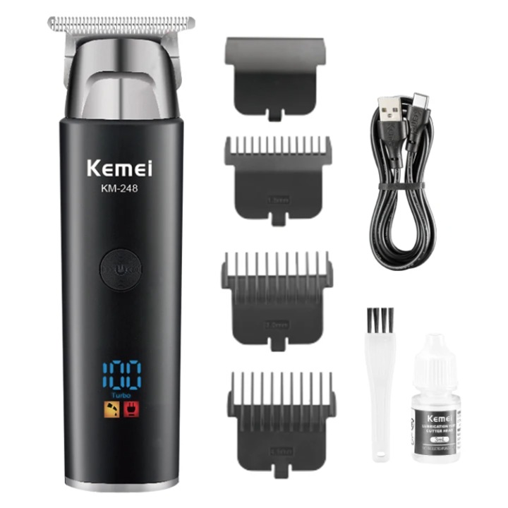 Trimmer profesional Kemei KM-248, lame inox, autonomie 60 min, utilizare fara fir