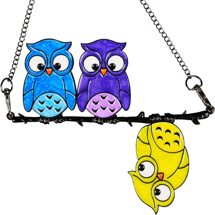 Vitralii suspendate pentru captarea razelor solare, bufnita, decor pentru ferestre, potrivite pentru suspendarea la ferestre, capcane luminoase pentru pasari