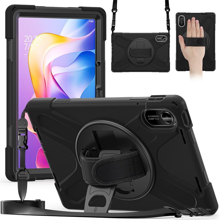 Husa tablete XGSM pentru copii, pancerata, neagra, pentru Xiaomi Redmi Pad 2, cu suport integrat