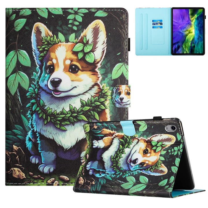 Etui tableta XGSM pentru Xiaomi Redmi Pad 2, corgi dog, cu functie stand, ecologic, 10x15x22cm