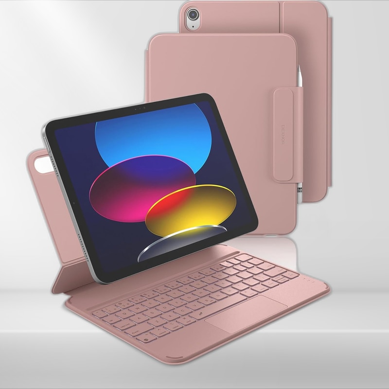 Husa cu tastatura Dexnor, pentru iPad 10.9" (10. gen, 2022) / iPad 11" (11. gen, 2025), roz, ultrausor, cu touchpad