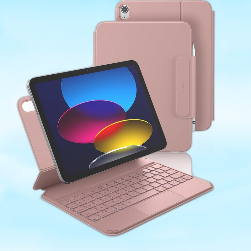Husa cu tastatura Dexnor, pentru iPad 10.9" (10. gen, 2022) / iPad 11" (11. gen, 2025), roz, ultrausor, cu touchpad