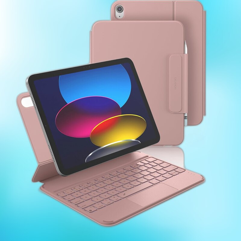 Husa cu tastatura Dexnor, pentru iPad 10.9" (10. gen, 2022) / iPad 11" (11. gen, 2025), roz, ultrausor, cu touchpad