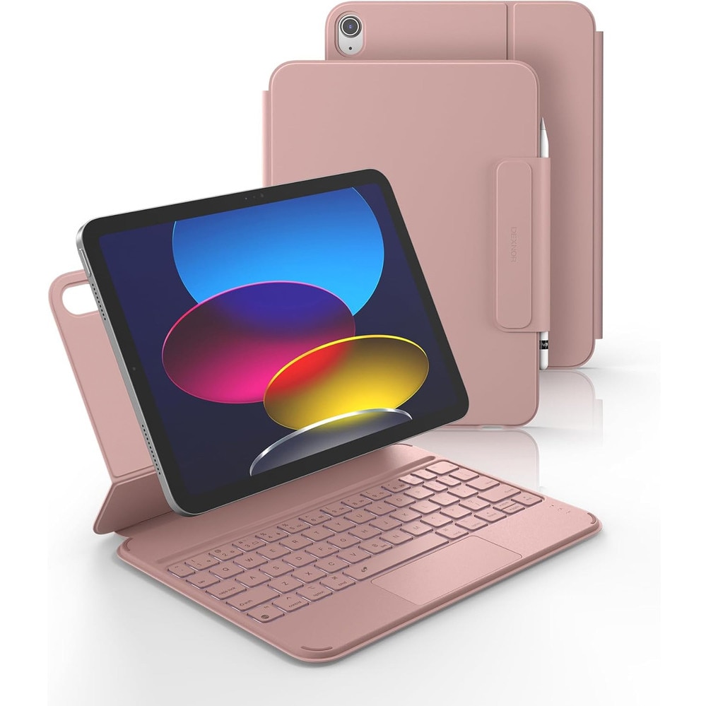 Husa cu tastatura Dexnor, pentru iPad 10.9" (10. gen, 2022) / iPad 11" (11. gen, 2025), roz, ultrausor, cu touchpad