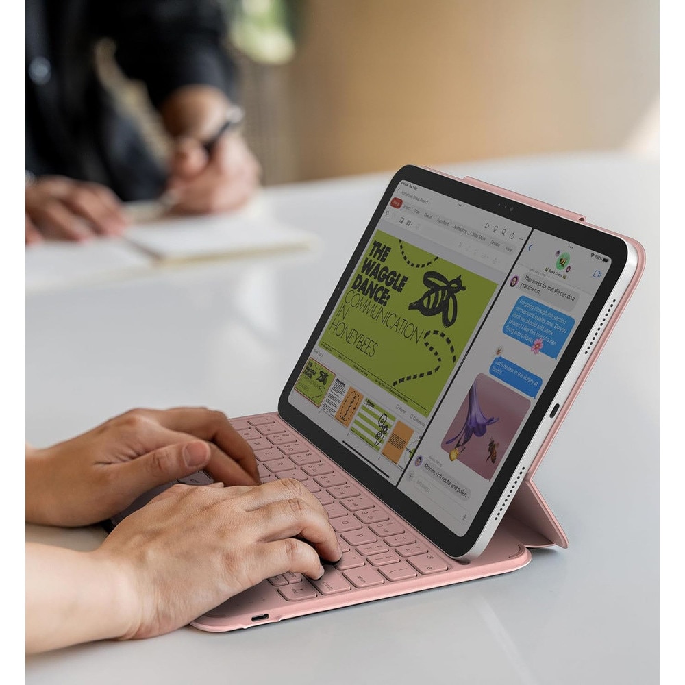 Husa cu tastatura Dexnor, pentru iPad 10.9" (10. gen, 2022) / iPad 11" (11. gen, 2025), roz, ultrausor, cu touchpad