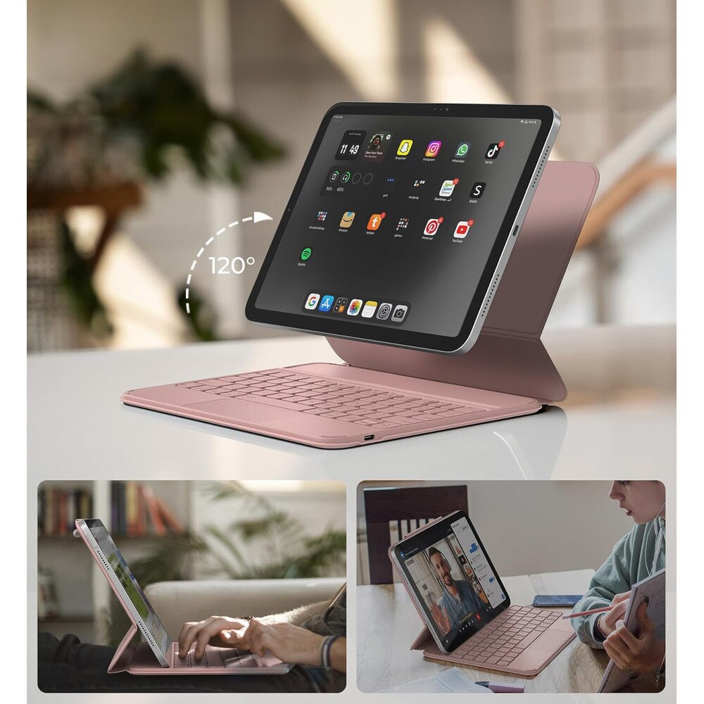 Husa cu tastatura Dexnor, pentru iPad 10.9" (10. gen, 2022) / iPad 11" (11. gen, 2025), roz, ultrausor, cu touchpad