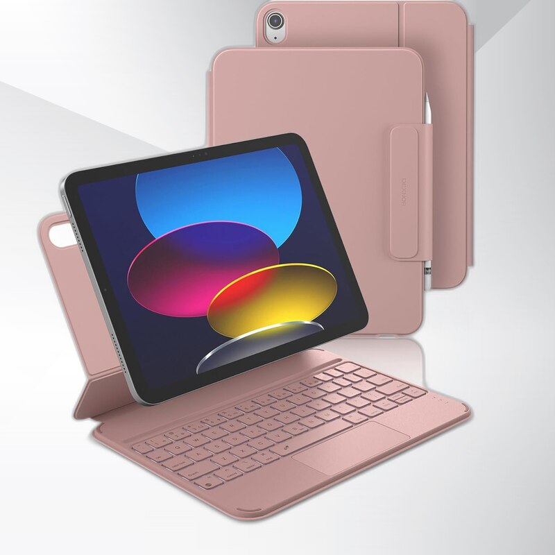 Husa cu tastatura Dexnor, pentru iPad 10.9" (10. gen, 2022) / iPad 11" (11. gen, 2025), roz, ultrausor, cu touchpad