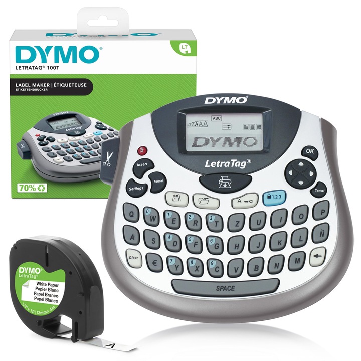 DYMO LetraTag Lt-100T hordozható címkenyomtató, ezüst, Qwertz billentyűzettel