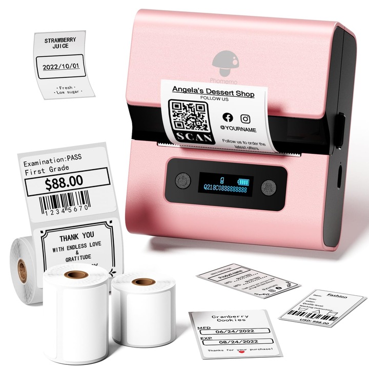 Phomemo M221 címkenyomtató, Bluetooth, 3 tekercs, rózsaszín
